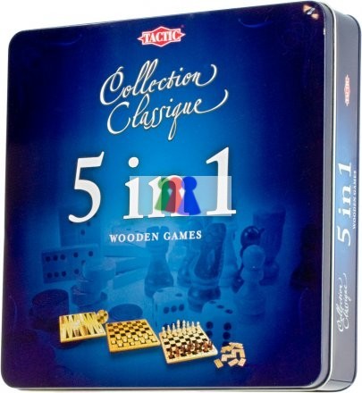 Tactic - 5 az 1-ben játékszett fém dobozban (Sakk-Backgammon-Amőba-Dominó-Dáma)