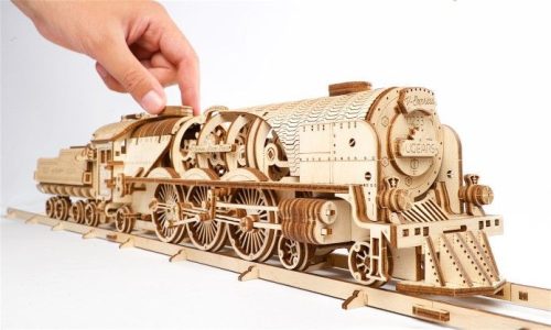 V-Express vonat sínekkel mechanikus modell - Ugears